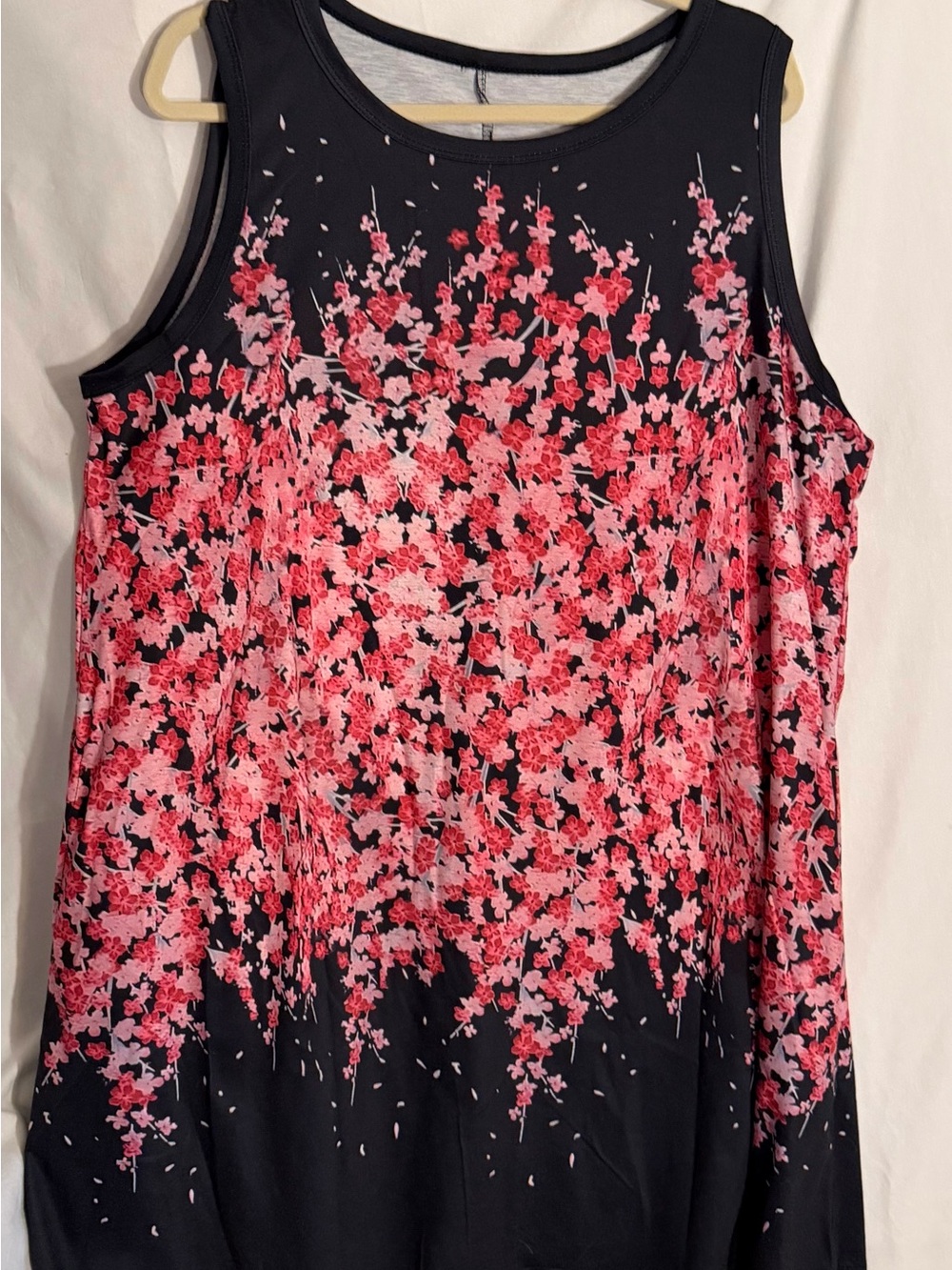 #580 Sleeveless Floral Cascade Tank Top - Black with Pink Floral